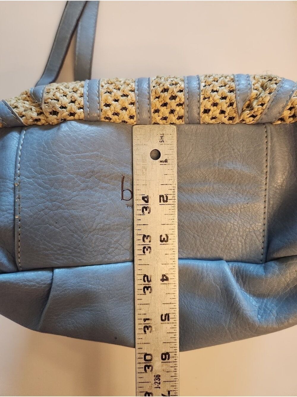 b.ø.c. Born Concept Cornflower Blue Faux Leather & Woven Straw Crossbody Bag - Picture 11 of 16